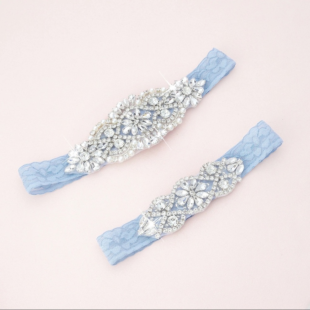 Blue lace wedding garter set